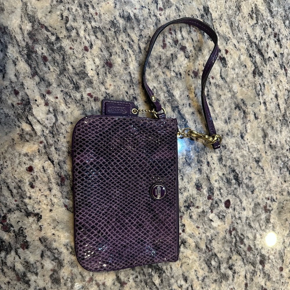 coach, leather snake, embosed wristlet